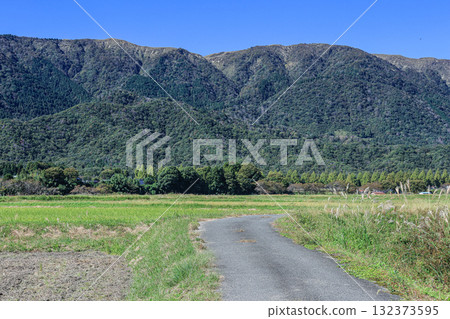 A peaceful rural scene after the rice harvest in Makino Town, Takashima City, Shiga Prefecture 132373595