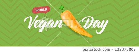 World Vegan day 1 November banner design template with carrot. Vegan day green geometric banner with text and vegetable. Go Vegan. Green abstract geometric background. World Vegan day 1 November banner design template with carrot. Vegan day green geometric banner with text and vegetable. Go Vegan. Green abstract geometric background. 132373802