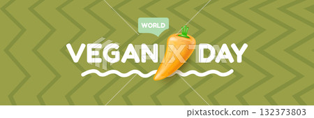 World Vegan day 1 November banner design template with carrot. Vegan day green geometric banner with text and vegetable. Go Vegan. Green abstract geometric background. World Vegan day 1 November banner design template with carrot. Vegan day green geometric banner with text and vegetable. Go Vegan. Green abstract geometric background. 132373803