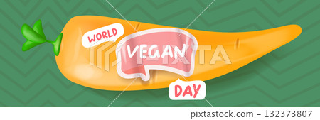 World Vegan day 1 November banner design template with carrot. Vegan day green geometric banner with text and vegetable. Go Vegan. Green abstract geometric background. World Vegan day 1 November banner design template with carrot. Vegan day green geometric banner with text and vegetable. Go Vegan. Green abstract geometric background. 132373807