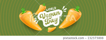 World Vegan day 1 November banner design template with carrot. Vegan day green geometric banner with text and vegetable. Go Vegan. Green abstract geometric background. World Vegan day 1 November banner design template with carrot. Vegan day green geometric banner with text and vegetable. Go Vegan. Green abstract geometric background. 132373808