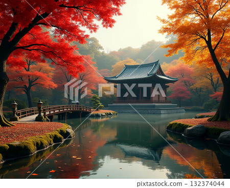 被秋葉染紅的寺廟 132374044