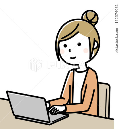 Young woman, mom, laptop Young woman, mom, laptop 132374081