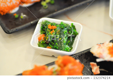 seaweed salad or Chuka Wakame or seaweed with sesame and shrimp egg seaweed salad or Chuka Wakame or seaweed with sesame and shrimp egg 132374214