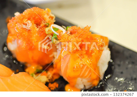 shrimp egg ball  or shrimp egg rolls or salmon ball or Japanese rolls or salmon rolls 132374267