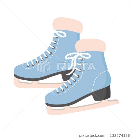 A pair of light blue ice skates with pink fur. Coquette ice skate icon. A pair of light blue ice skates with pink fur. Coquette ice skate icon. 132374326