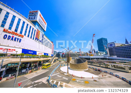 Tokyo cityscape in Japan: View of the Shinjuku West Exit rotary entrance, Shinjuku Station, and Shinjuku Station West Exit redevelopment...towards a new era 132374329