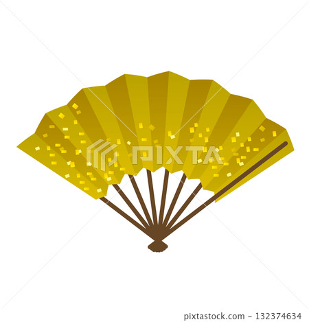 帶有金箔圖案的豪華日式金扇的向量插圖 帶有金箔圖案的豪華日式金扇的向量插圖 132374634