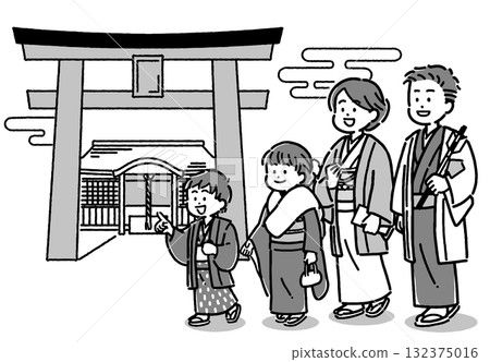 第一次穿著和服參拜神社的一家人 第一次穿著和服參拜神社的一家人 132375016