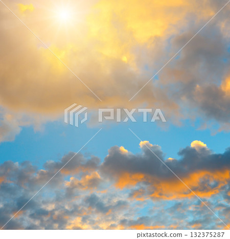 Golden Sunburst and Dramatic Sunset Clouds 132375287