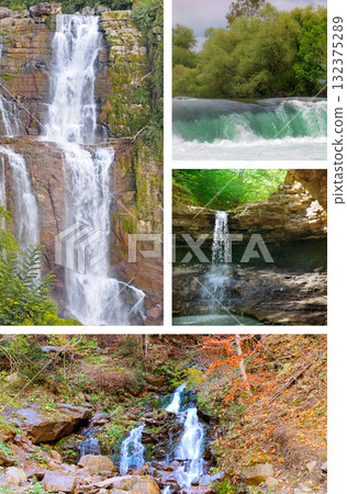 Collage of Four Diverse Waterfalls and River Scenes 132375289