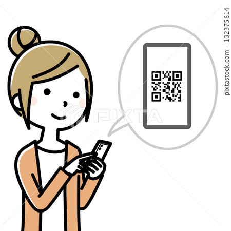 Young woman smartphone QR code Young woman smartphone QR code 132375814