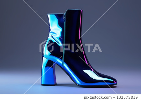 Close-up of a pair of shiny blue and black boots Close-up of a pair of shiny blue and black boots 132375819