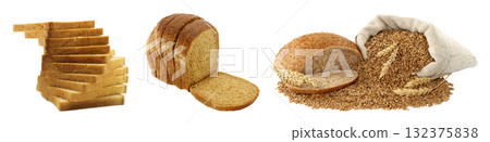 Grain Contrast food set: bread slices and bread with grain, isolated on transparent background Grain Contrast food set: bread slices and bread with grain, isolated on transparent background 132375838