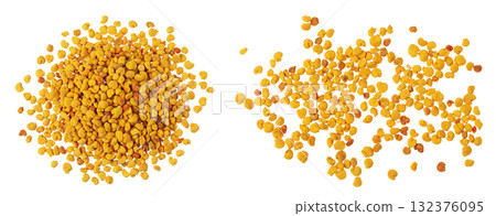 Bee pollen grains isolated on white background. Top view. Flat lay 132376095