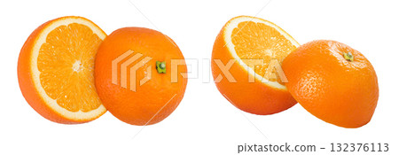 Orange fruit half isolated on white background. Top view. Flat lay. 132376113