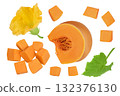Fresh orange pumpkin isolated on white background with full depth of field. Top view. Flat lay 132376130