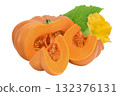 Fresh orange pumpkin isolated on white background with  full depth of field 132376131