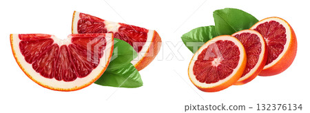 Blood red oranges isolated on white background with  full depth of field 132376134