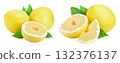pomelo with half and leaf isolated on white background with  full depth of field 132376137