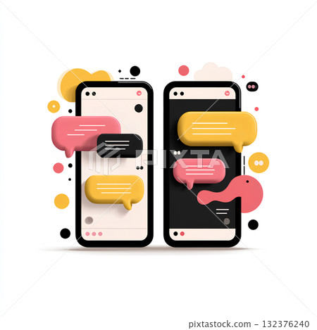 智慧型手機上的聊天對話場景（圖示） 132376240