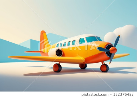 一架带有螺旋桨的小型橙色飞机 132376482