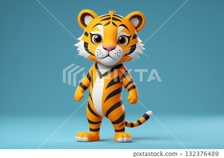 卡通老虎站蓝色背景 卡通老虎站蓝色背景 132376489
