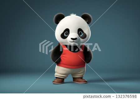 一只穿着红色衬衫的熊猫的特写镜头 一只穿着红色衬衫的熊猫的特写镜头 132376598