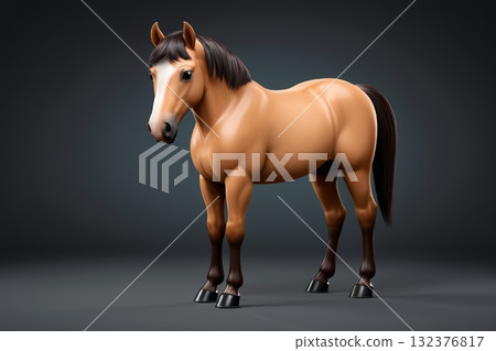 一匹马站在灰色背景上的特写 一匹马站在灰色背景上的特写 132376817