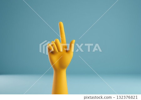 黄色塑料手两根手指举在空中 132376821