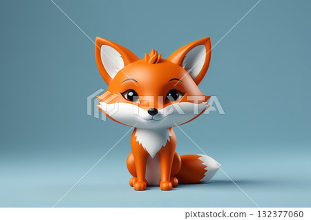 蓝色背景一只小玩具狐狸 蓝色背景一只小玩具狐狸 132377060