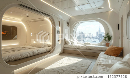 Luxury Futuristic Apartment with Skyline View Luxury Futuristic Apartment with Skyline View 132377328