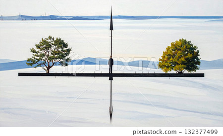 Painting of Balance Point with Man in Landscape Painting of Balance Point with Man in Landscape 132377499