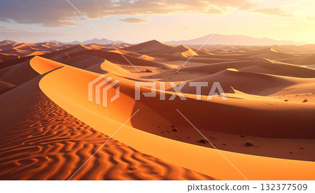 Rolling Sand Dunes at Sunrise in the Desert 132377509