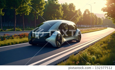 Futuristic Autonomous Car on Scenic Road Futuristic Autonomous Car on Scenic Road 132377512
