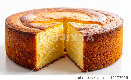 Slice Cut from Freshly Baked Round Cake Slice Cut from Freshly Baked Round Cake 132377626