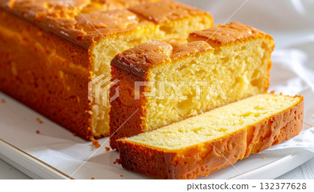 Sliced Homemade Pound Cake on White Plate Sliced Homemade Pound Cake on White Plate 132377628