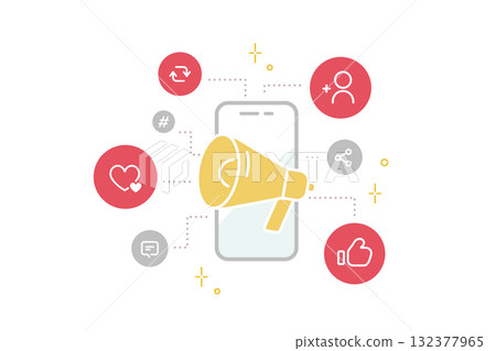 Vector illustration of social media advertising using a smartphone and megaphone (marketing/online customer acquisition) 132377965