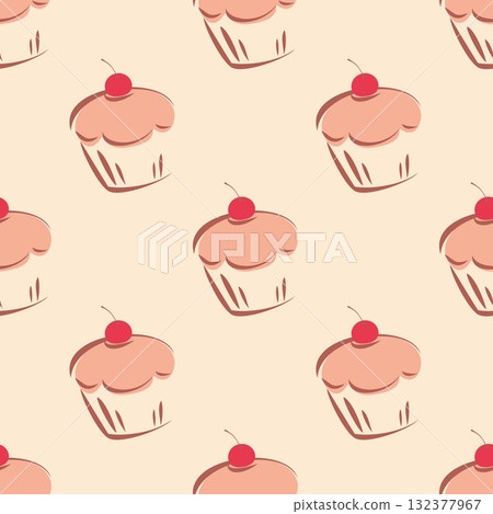 Seamless vector pattern or texture with little cherry cupcakes, hand drawn muffins and sweet cake dessert. Background with sweets for desktop wallpaper, decoration or culinary blog website. Seamless vector pattern or texture with little cherry cupcakes, hand drawn muffins and sweet cake dessert. Background with sweets for desktop wallpaper, decoration or culinary blog website. 132377967