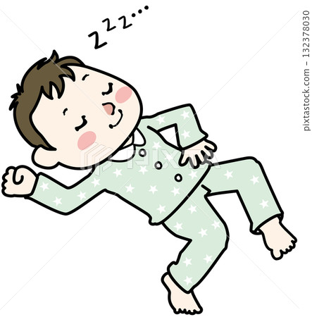 穿著睡衣的男孩睡得很香 穿著睡衣的男孩睡得很香 132378030