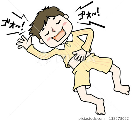 一個穿著睡衣的男人睡覺打呼嚕 一個穿著睡衣的男人睡覺打呼嚕 132378032