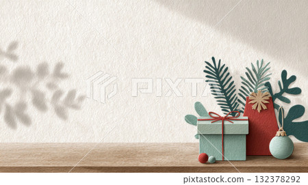 靠窗的櫃檯上擺放著聖誕禮物 132378292