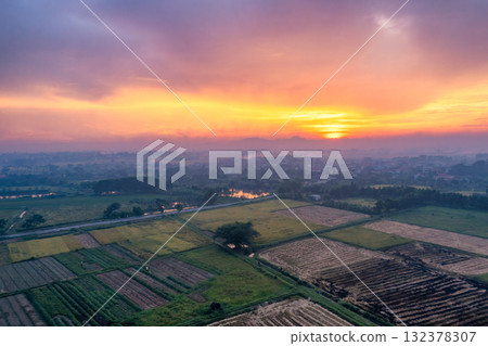 Golden Rice Fields at Sunset Harvest Season Golden Rice Fields at Sunset Harvest Season 132378307