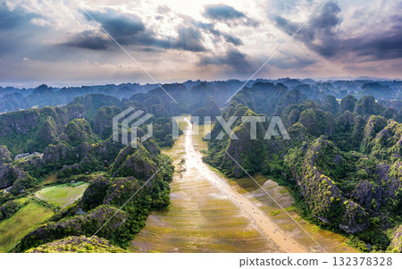 Ngo Dong River in Tam Coc from Above 132378328