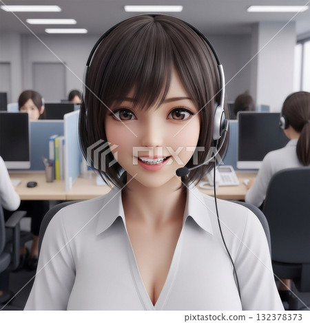 A young Japanese woman working in a call center 132378373