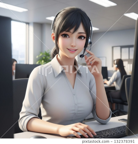 在呼叫中心工作的年輕日本女性 在呼叫中心工作的年輕日本女性 132378391