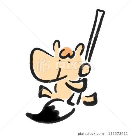 Horse holding a large brush, calligraphy, New Year's material, ink painting Horse holding a large brush, calligraphy, New Year's material, ink painting 132378411