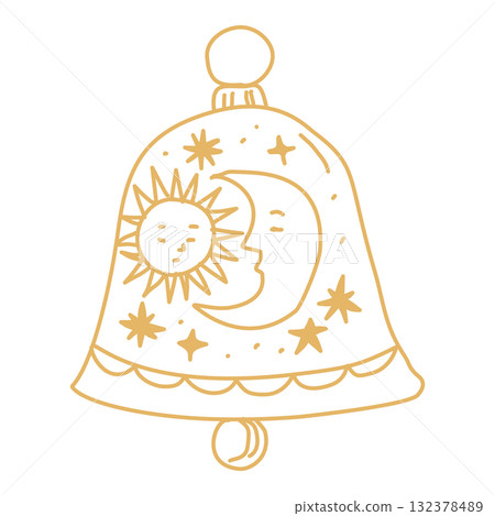 Celestial Christmas Bell Line Art Illustration with Sun and Moon Elegant Cosmic Holiday Outline Mystical Winter Design for Greeting Cards Wall Art and Decorative Crafts Celestial Christmas Bell Line Art Illustration with Sun and Moon Elegant Cosmic Holiday Outline Mystical Winter Design for Greeting Cards Wall Art and Decorative Crafts 132378489