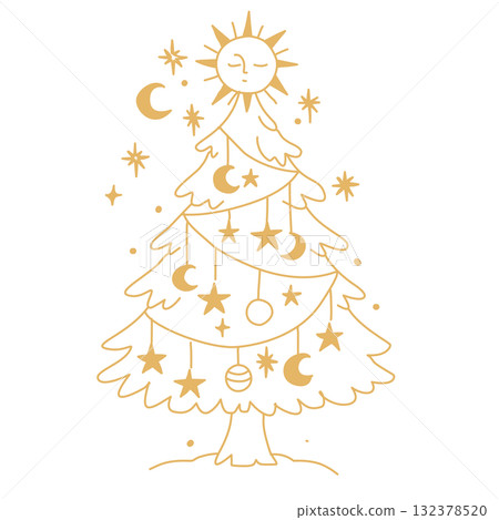 Celestial Christmas Tree Line Art Illustration with Sun Moon and Stars Mystical Holiday Decor Minimal Outline Drawing Elegant Winter Cosmic Festive Design for Cards and Crafts Celestial Christmas Tree Line Art Illustration with Sun Moon and Stars Mystical Holiday Decor Minimal Outline Drawing Elegant Winter Cosmic Festive Design for Cards and Crafts 132378520