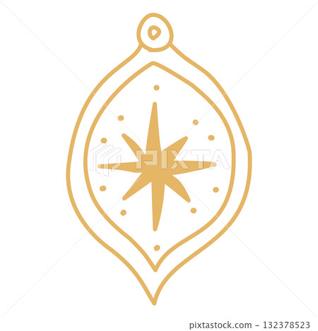 Celestial Star Bauble Ornament Line Art Illustration Elegant Cosmic Christmas Decoration Outline Minimal Holiday Design for Winter Greeting Cards and Decorative Crafts 132378523